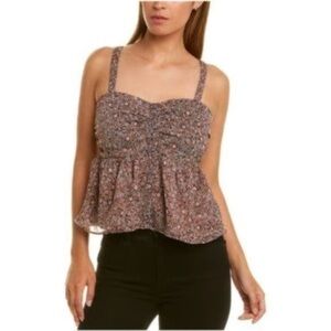 Walter Baker‎ Babydoll Smocked Peplum Ruffle Paisley Floral Print Top Size Large